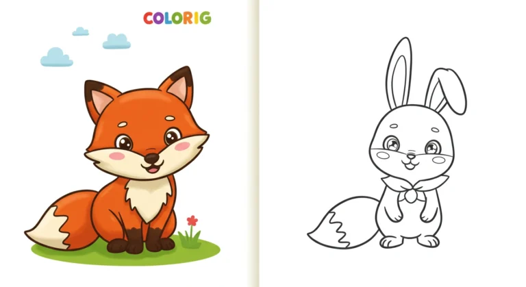 Free Cute Fox and Bunny Coloring Pages