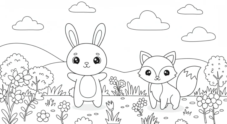 Free Cute Fox and Bunny Coloring Pages