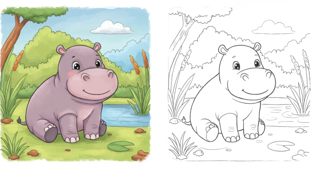 Free Hippo Coloring Pages (Printable PDF for Kids)