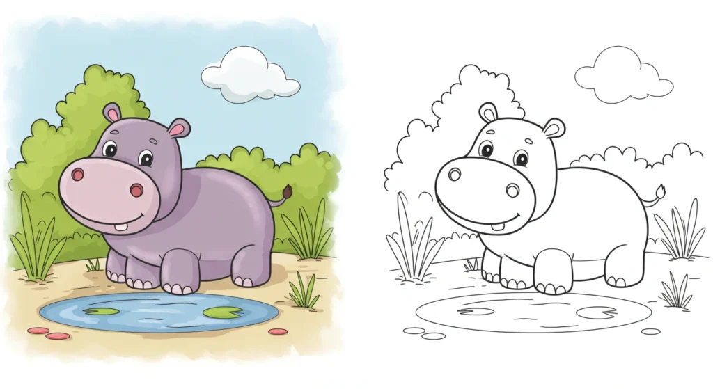 Free Hippo Coloring Pages (Printable PDF for Kids)